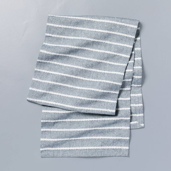 Dobby Woven Rib Stripe Table Runner Faded Blue/White - Hearth &#38; Hand&#8482; with Magnolia | Target
