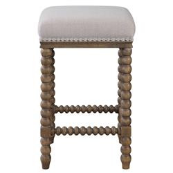 Peter French Country Brown Spindle Frame Beige Upholstered Seat Counter Stool | Kathy Kuo Home