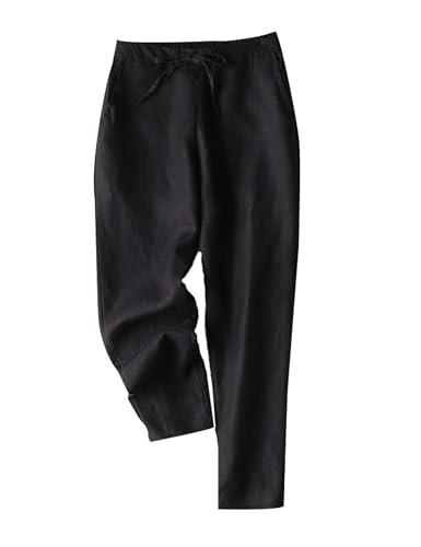 Tanming Linen Pants for Women Summer Casual High Waisted Drawstring White Beach Pant (White,L) at... | Amazon (US)