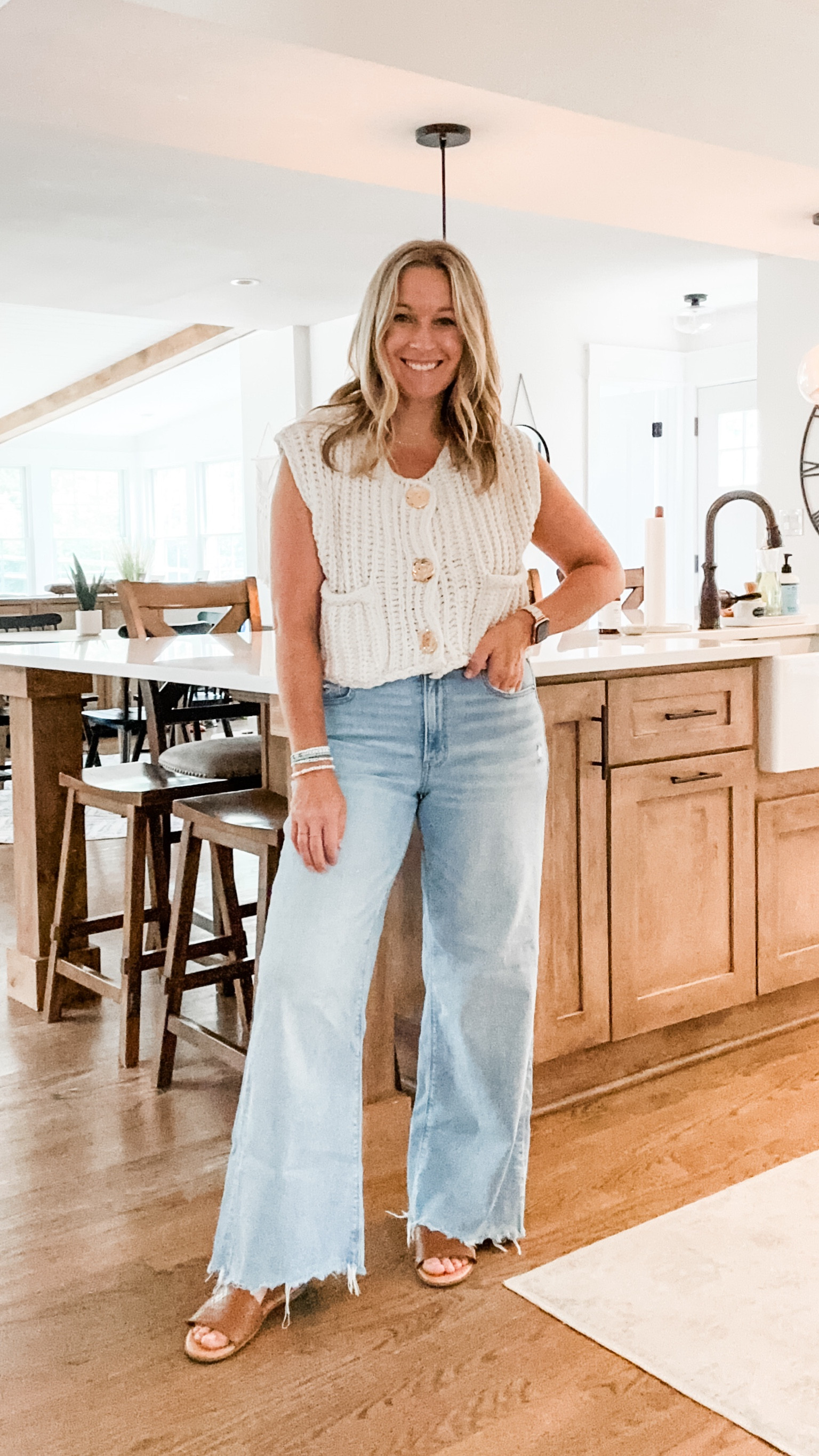 It’s giving anthro/free people vibes but it’s super affordable!! 
Medium vest: arm holes will show bra so I wear a cami/tank but I live the fit. 
I’m in 6 regular jeans so size down 1! They have an adjustable waist too! Super soft and lightweight  

#LTKMidsize #LTKFindsUnder50 #LTKOver40