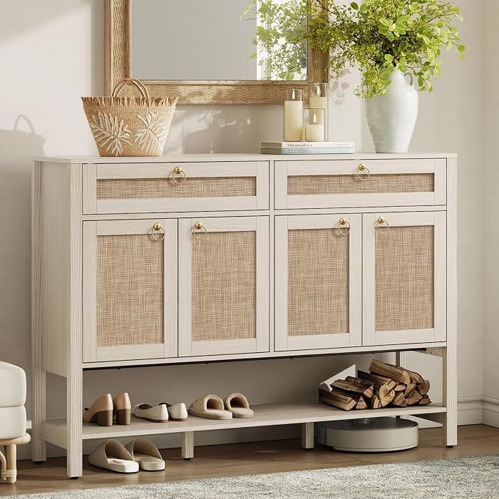SICOTAS Rattan Sideboard Buffet Cabinet with Storage - Large Credenza with 4 Doors & 2 Drawers, B... | Amazon (US)
