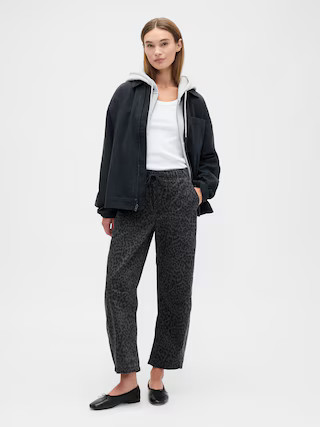 Mid Rise Print Pull-On Barrel Jeans | Gap Factory