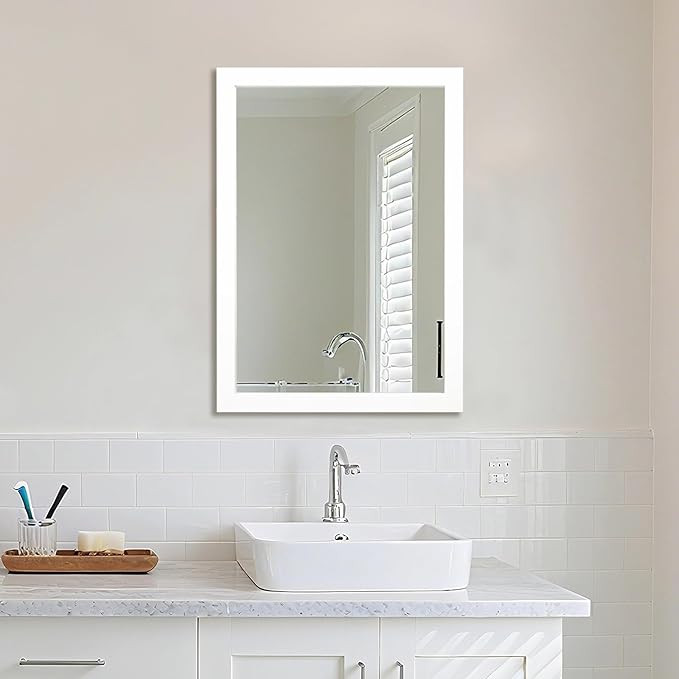 Ruomeng Rectangular Wall Mirror 20" x 28" for Bathroom, Bedroom, Entryway, Living Room, White | Amazon (US)