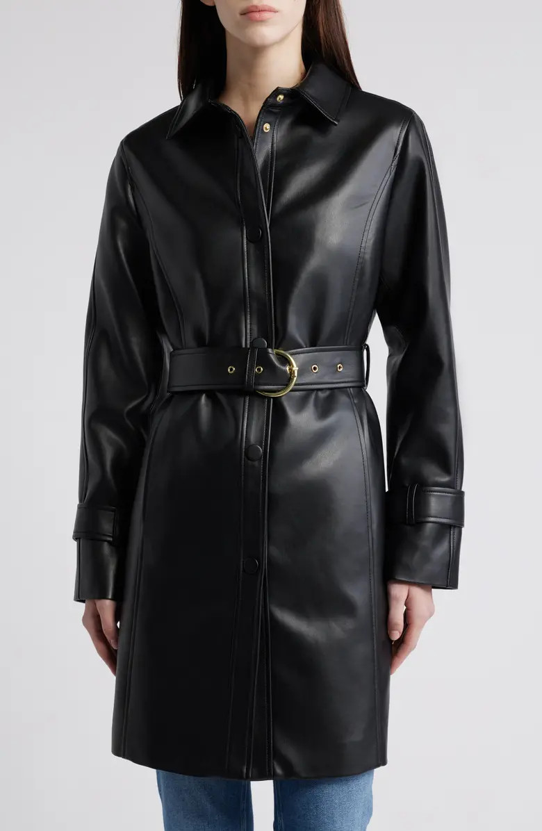 Tie Belt Snap Front Faux Leather Jacket | Nordstrom