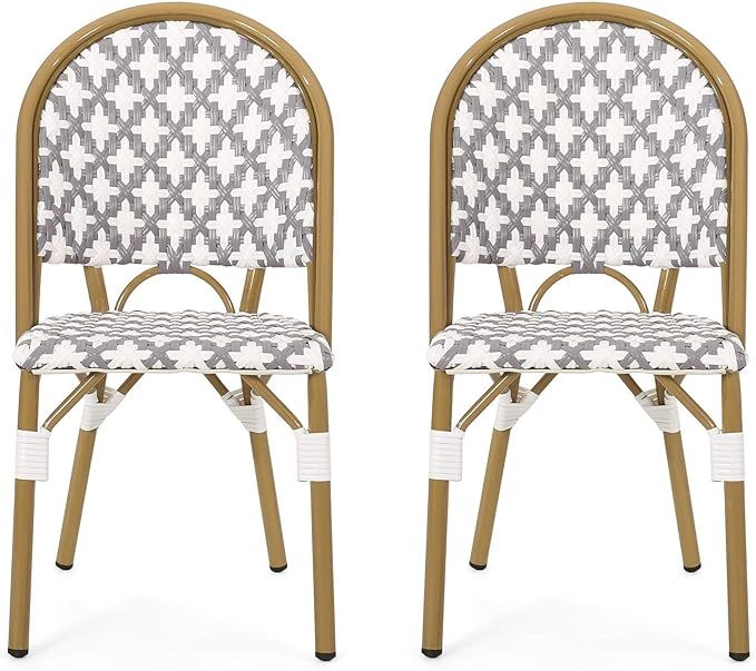 Christopher Knight Home Anastasia Outdoor French Bistro Chair (Set of 2), Gray + White + Bamboo P... | Amazon (US)