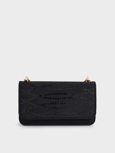 Satin Sequinned Chain-Handle Mini Bag
    
         - Black | Charles & Keith CA