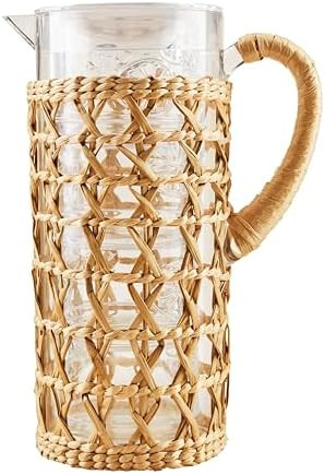 Mud Pie Acrylic Woven Pitcher; pitcher 78 oz | glass 12 oz | Amazon (US)