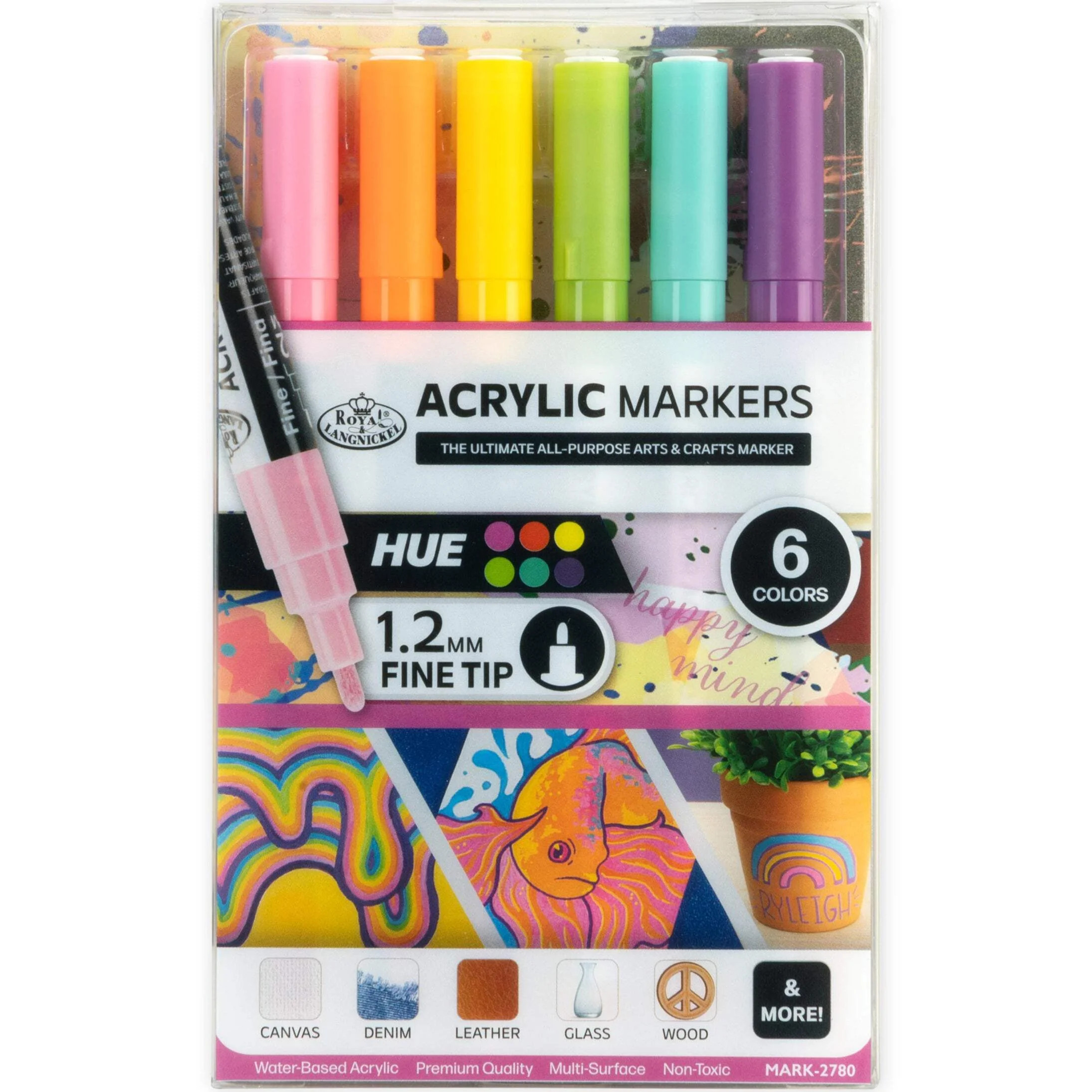 Royal & Langnickel 6 Piece Acrylic .2 mm Hue Markers | Walmart (US)