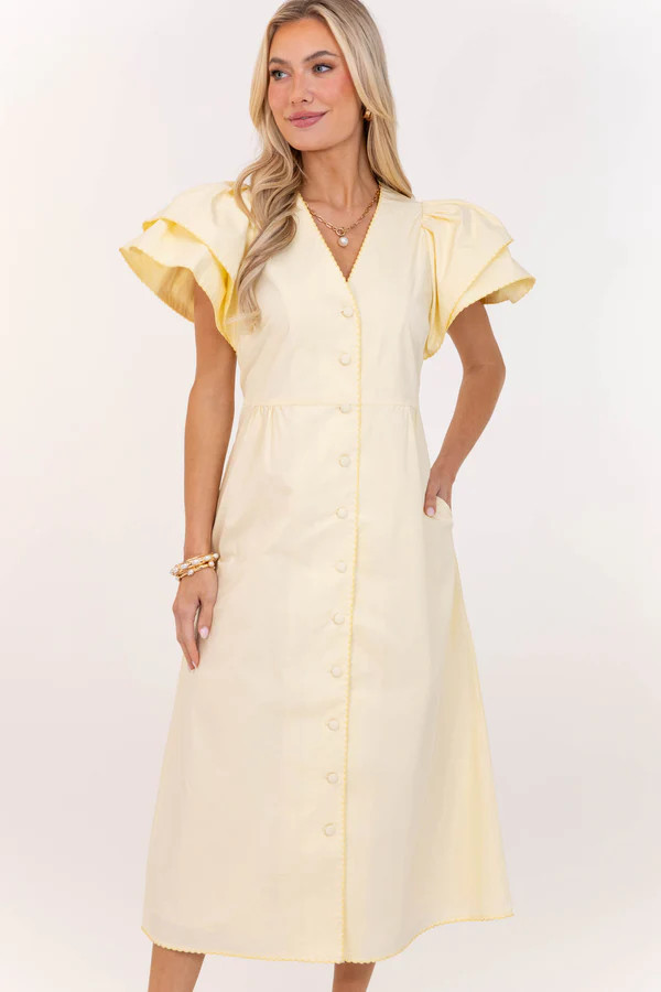 Back When Yellow Scalloped Midi Dress | The Mint Julep Boutique