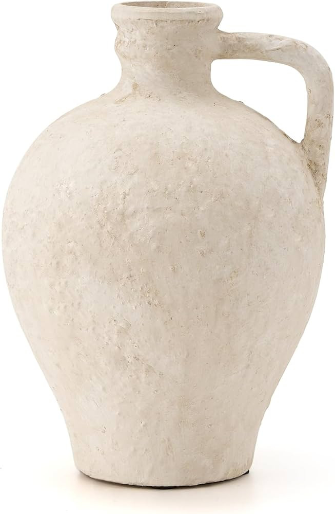 LUKA Ceramic Rustic Farmhouse Vase,8.25 inch Terracotta Vase with Handle,Neutral Clay Pot Vases D... | Amazon (US)