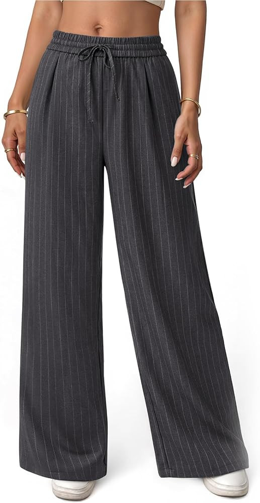 NIMIN Women's Pull On Wide Leg Pants - Drawstring Trousers for Work & Business Casual Comfort | Amazon (US)
