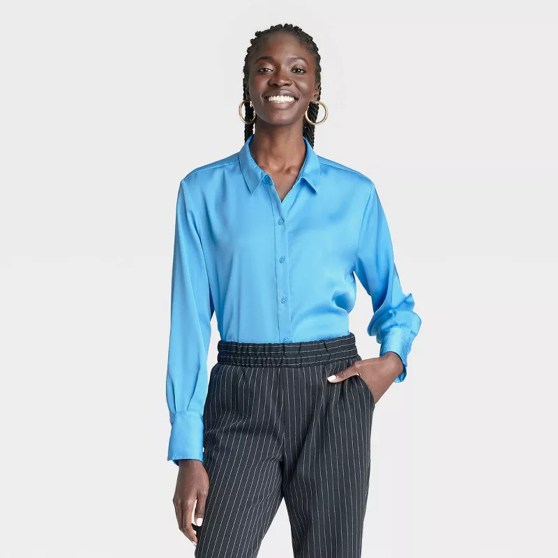 Women's Long Sleeve Oversized Satin Button-Down Shirt - A New Day™ | Target