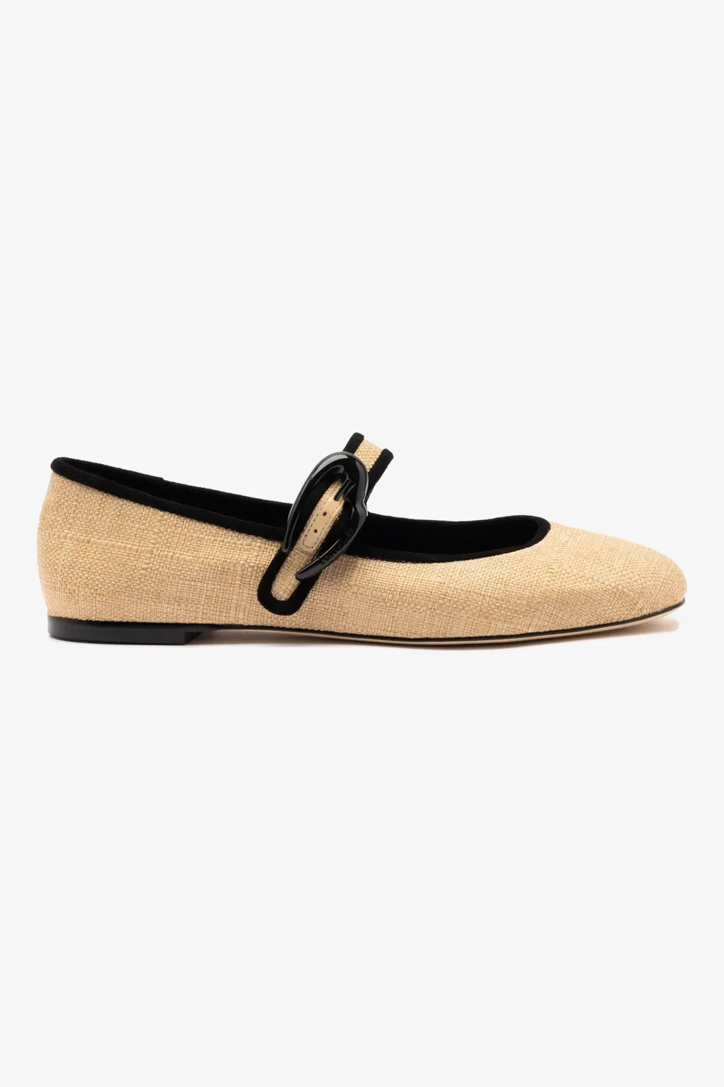 Verona Ballet Flat In Beige Raffia and Black Trimming | Larroude