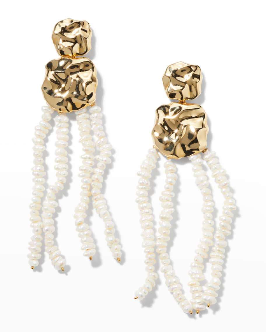 Joanna Laura Constantine Hammered Earrings with Dangling Pearls | Neiman Marcus