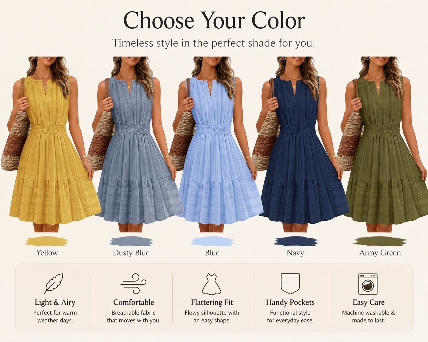 Easy summer dress that checks all the boxes. 

I love finding dresses that are cute and comfortable, and this one is exactly that. It has a flattering fit, pockets (always a win!), and comes in so many gorgeous colors. It’s perfect for vacations, brunch, errands, or just staying cool on a hot summer day.

Which color would you pick? 💛🩵💙🤍💚

#LTKStyle #LTKFinds #AmazonFashion #SummerDress #EverydayStyle #CasualChic #VacationStyle #AffordableFashion #DressSeason #LTKFashion

#LTKgrwm
