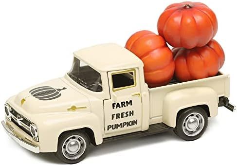 NEWLIGHTURE Mini Harvest Metal Farm Truck with 3 Pumpkins, Fall Farmhouse Vintage Diecast Truck D... | Amazon (US)