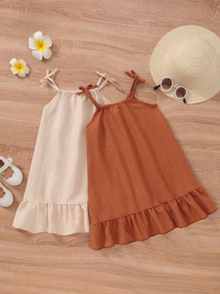 SHEIN Young Girl's Simple Casual Sleeveless Spaghetti Strap Bowknot Design Loose Fit A-Line Dress... | SHEIN