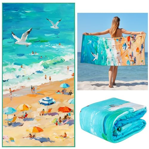 Beach Towel Oil Painting Seaside, Coastal Vacation Ocean Beach Towel 60x30" | Amazon (US)