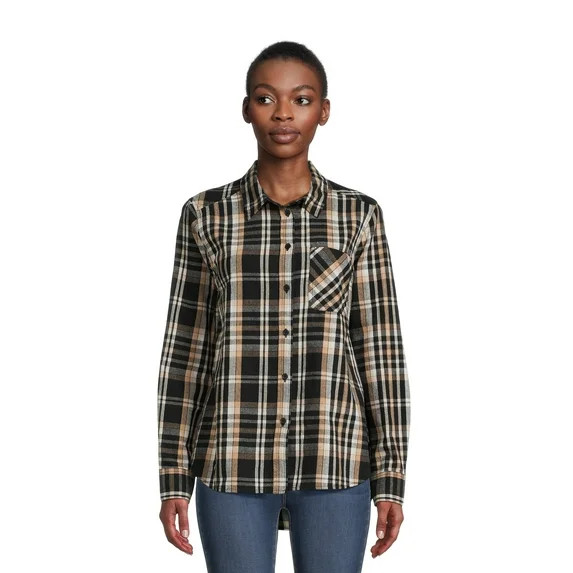Time and Tru Women's Button Down Flannel Shirt with Long Sleeves, Sizes XS-3XL | Walmart (US)