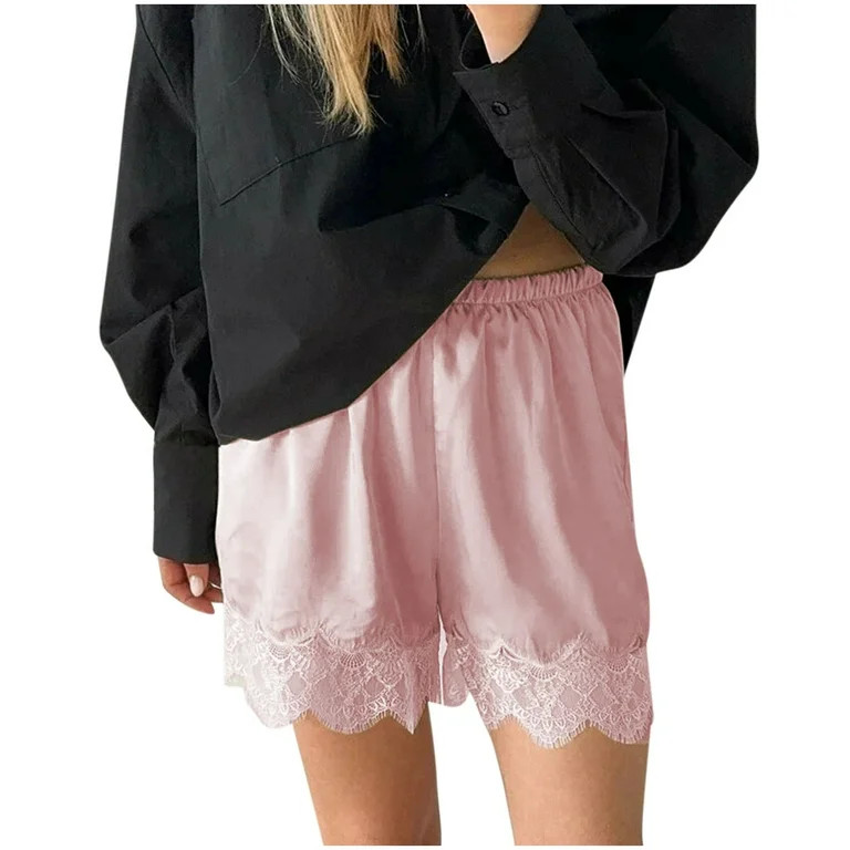 Miluxas Women Silk Lace Shorts Satin Elastic Waist Lace Trim Shorts Silk Patchwork Lounge Pettipa... | Walmart (US)