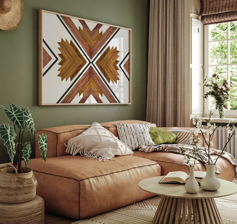 Large Aztec Boho Wooden art print | High Quality Modern Simple Natural Colors geometric design  |... | Etsy (US)