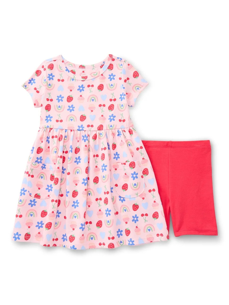 Wonder Nation Toddler Girls Printed Dress and Bike Shorts Outfit Set, 2-Piece, Sizes 18M-5T | Walmart (US)