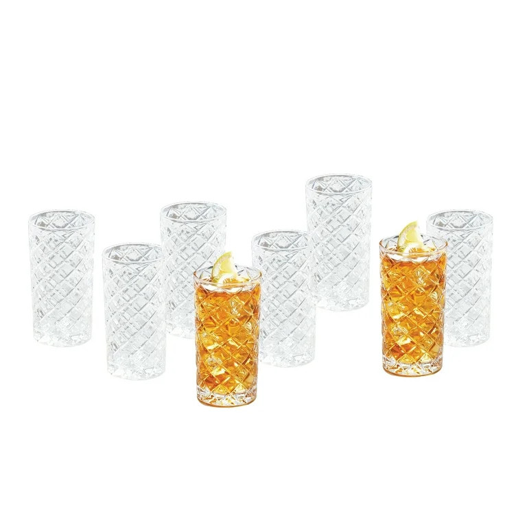 Better Homes & Gardens Diamond Cut Tumbler Clear Drinking Glass, 8 Pack | Walmart (US)