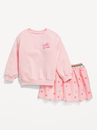 Crew-Neck Graphic Sweatshirt and Tulle Skirt Set for Toddler Girls | Old Navy (US)