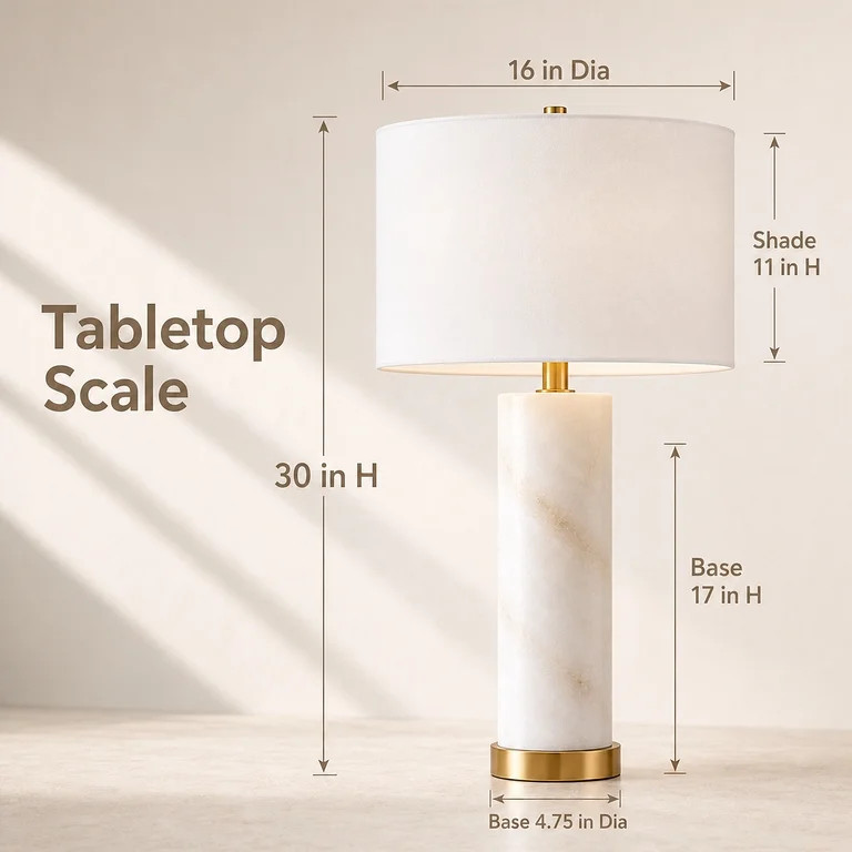 Noaman Table Lamp, Alabaster White Drum Shade with Gold Metal Base, 16 in Dia x 30 in H, E26 Sock... | Walmart (US)