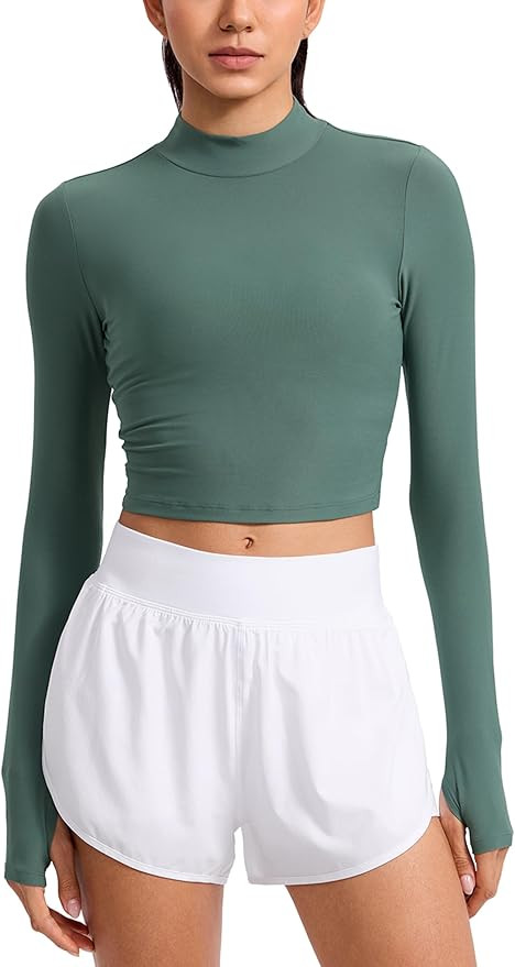 CRZ YOGA Cloudweight Crop Mock Neck Shirts for Women - Workout Athletic Gym Long Sleeve Tops Soft... | Amazon (US)