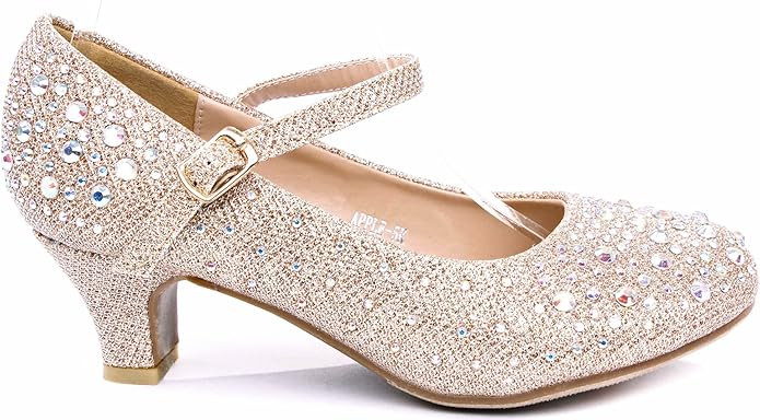 Apple Kids Sparkling Mary Jane Rhinestone Glitter Formal Dress Low Heel Pumps | Amazon (US)