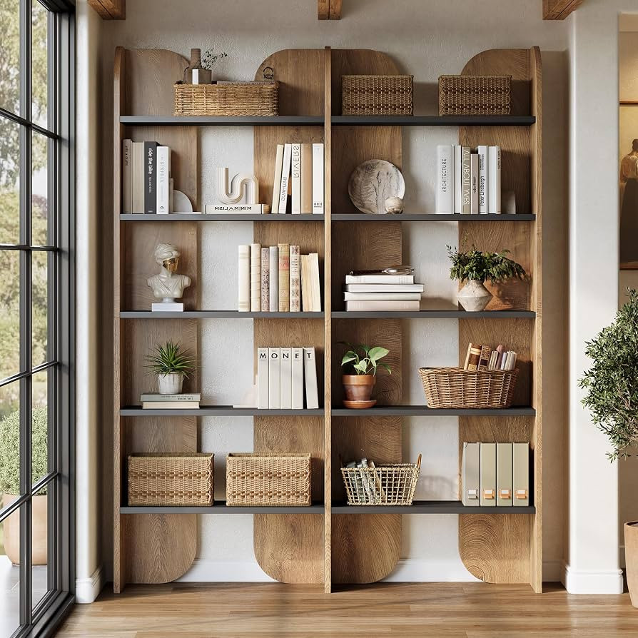 Tribesigns 70.87" Tall Farmhouse Bookshelf, 5-Tier Double Wide Bookcase with Open Shelves, Vintag... | Amazon (US)