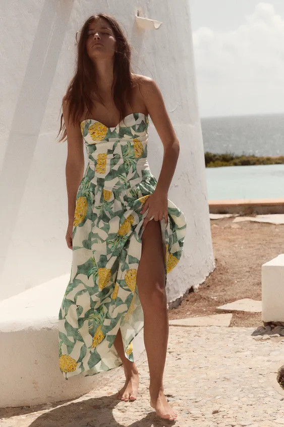 FRUIT PRINT BUSTIER POPLIN DRESS | Zara US
