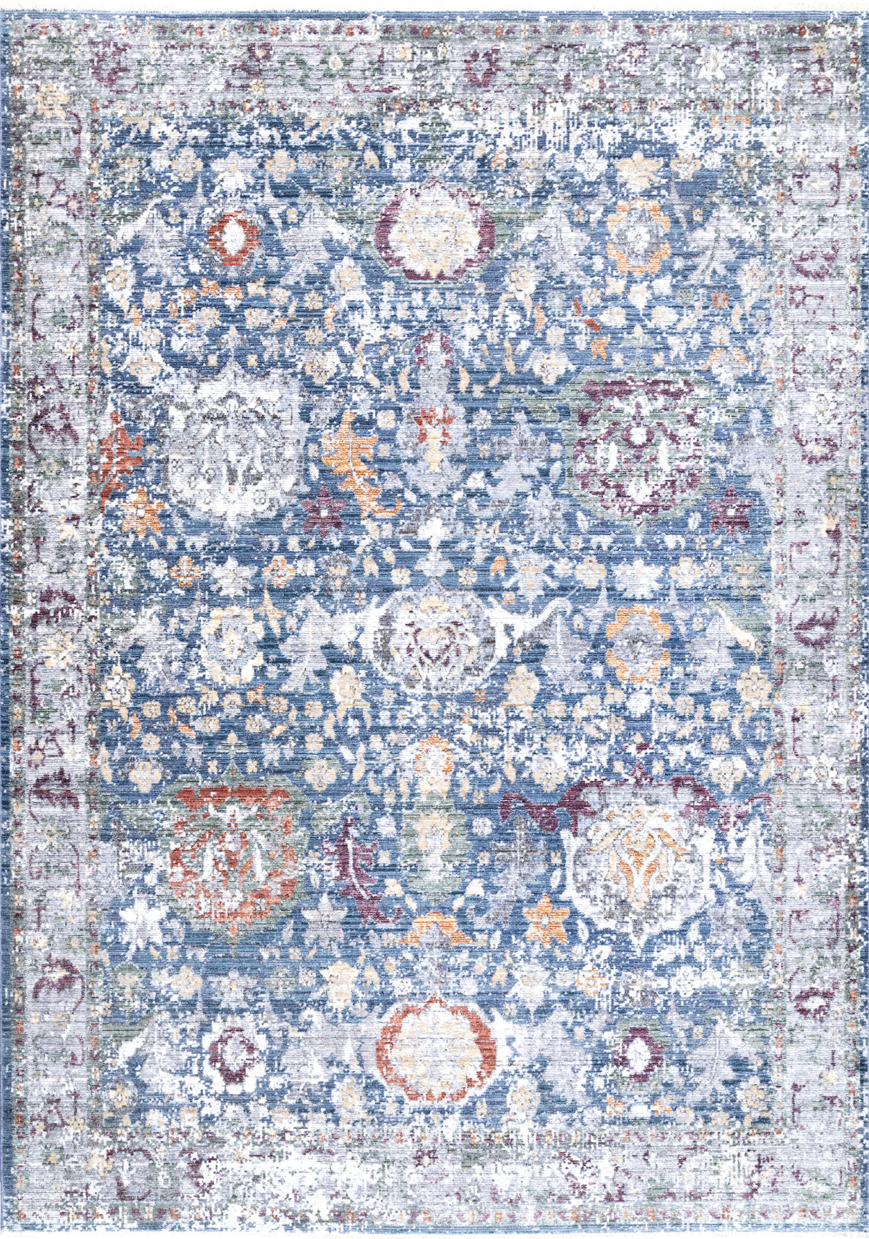 Blue Fading Floral Fringe 5' 3"" x 7' 7"" rug | Rugs USA
