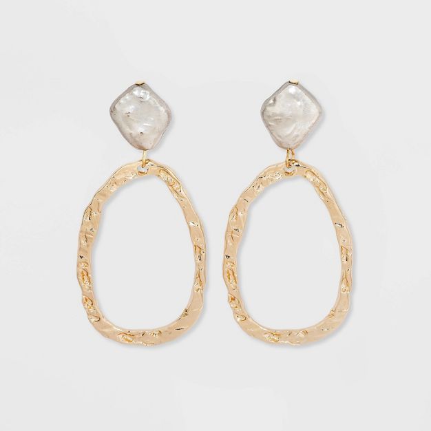 Hammered Pearl Post Organic Gold Drop Earrings - A New Day™ | Target