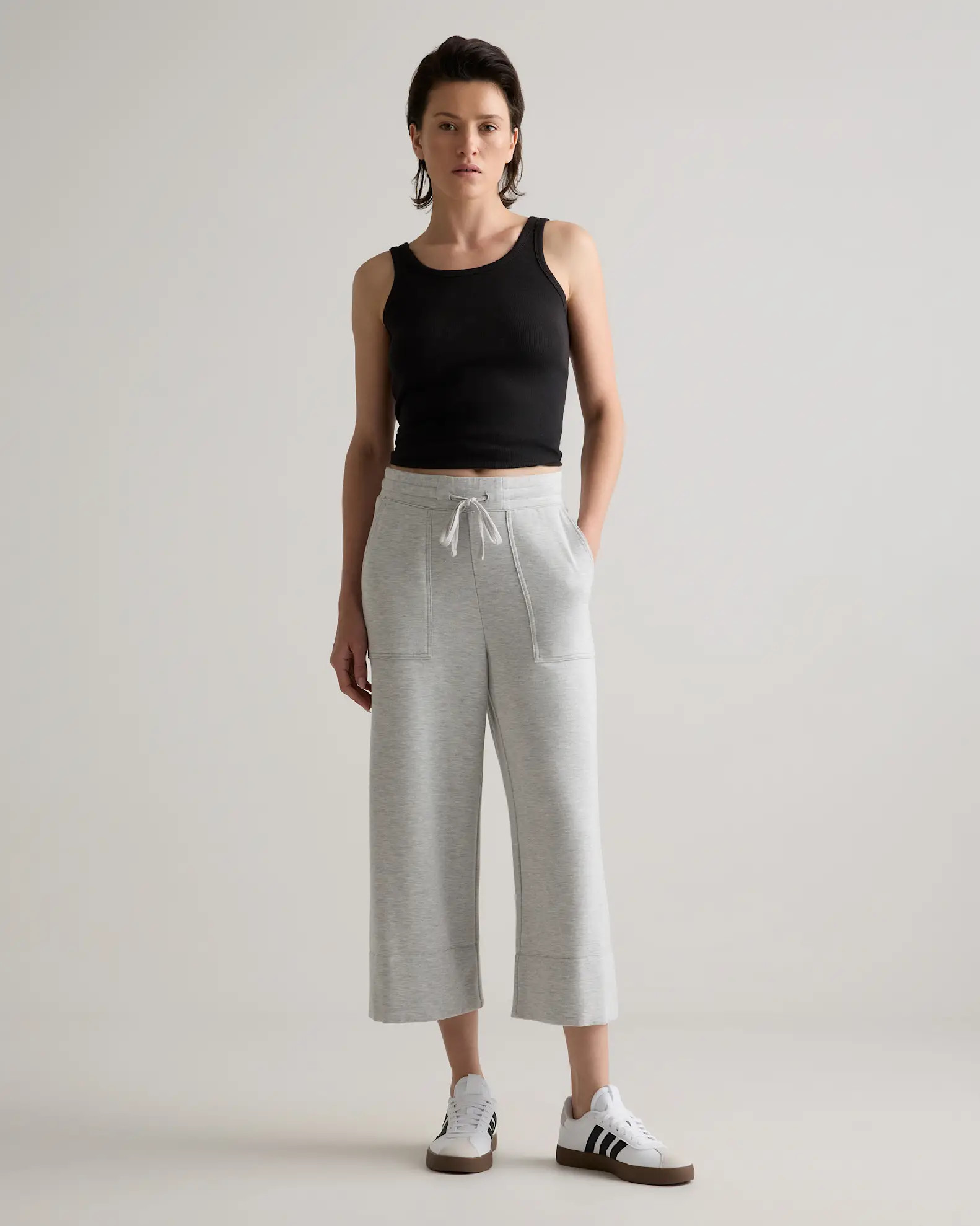 SuperSoft Fleece Cropped Wide Leg Pants in Heather Grey | Quince