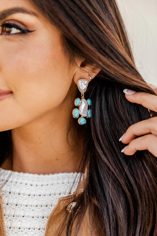 Summer Rain Pearl Turquoise Drop Earrings | Pink Lily