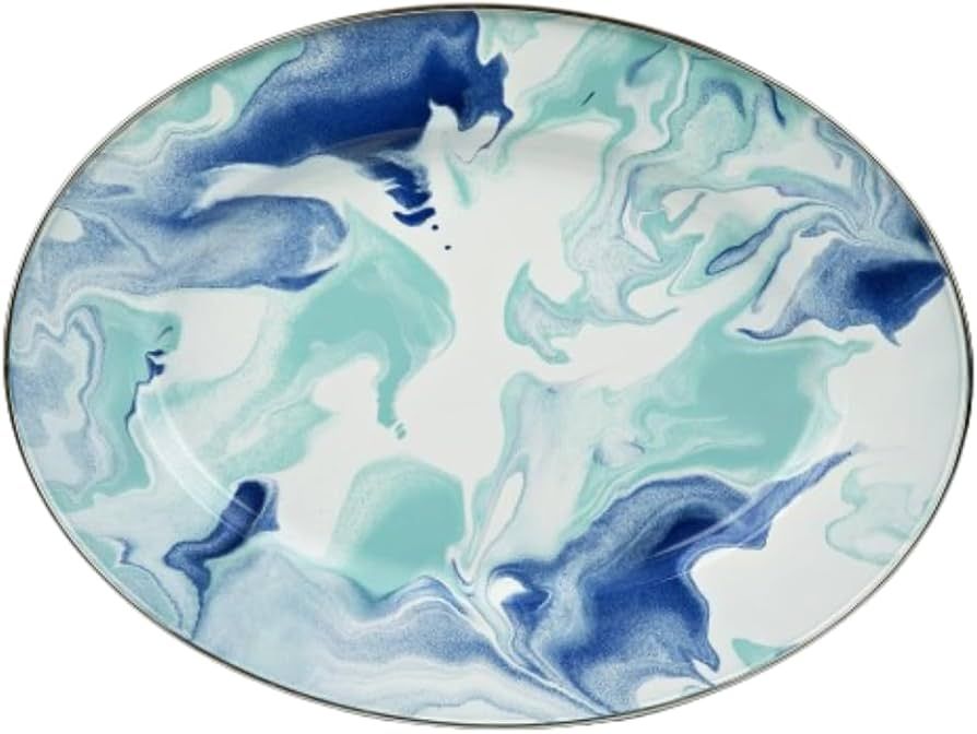 Golden Rabbit Enamelware - Lagoon Swirl Pattern - 12 x 16 Oval Platter, blues | Amazon (US)