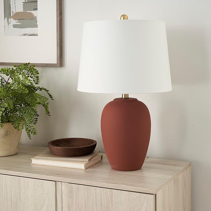 Nourison 23" Terracotta Rust Ceramic Pot Table Lamp for Bedroom, Living Room, Dining Room, Office... | Amazon (US)