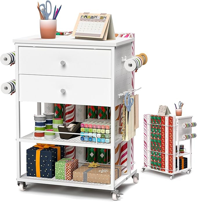 𝗬𝘂𝗺𝗸𝗳𝗼𝗶 Wrapping Paper Storage Cart, Rolling Gift Wrap Station with Ribbon a... | Amazon (US)