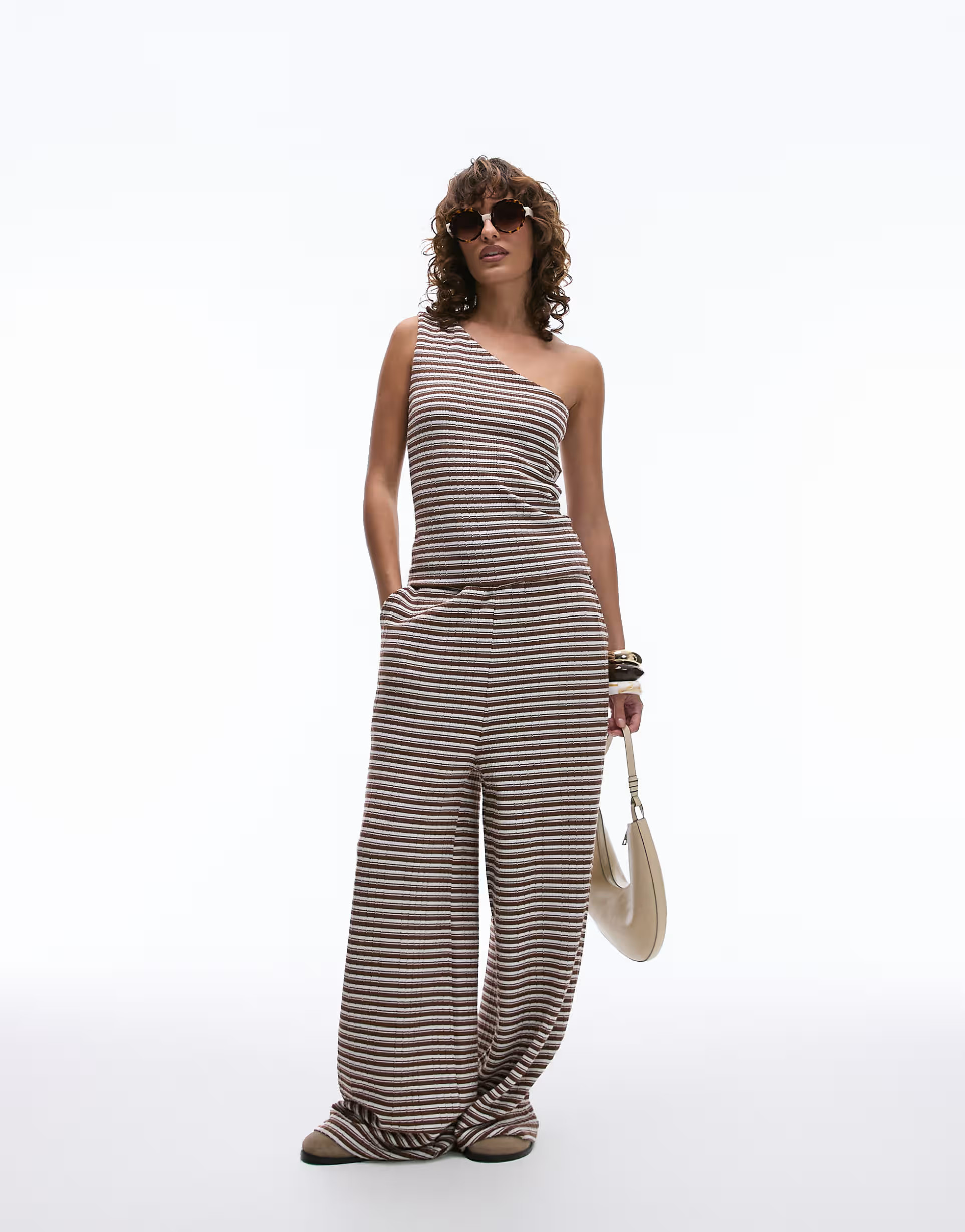 Topshop low slung stripe trouser in brown and ecru | ASOS (Global)