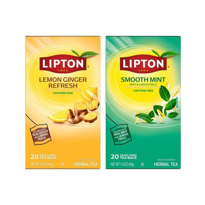 Lipton Herbal Tea Bags 20ct Lemon Ginger + 20ct Smooth Mint | Target