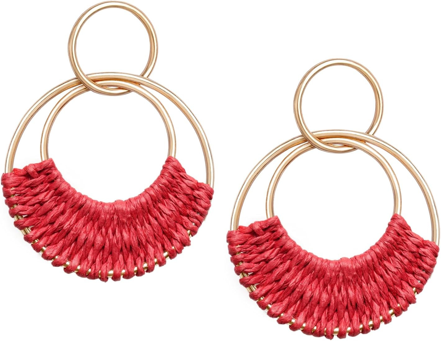 SELFWIMG Raffia Hoop Earrings for Women Girls Fun Boho Summer Beach Earrings Lightweight Handmade... | Amazon (US)