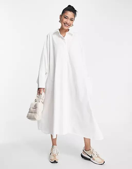 ASOS EDITION oversized midi shirt dress in white | ASOS (Global)