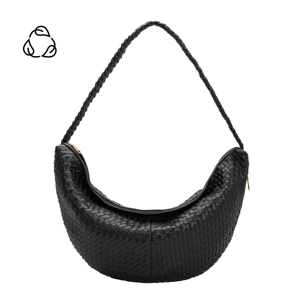 Black Raquel Extra Large Recycled Vegan Leather Woven Crossbody Bag | Melie Bianco | Melie Bianco