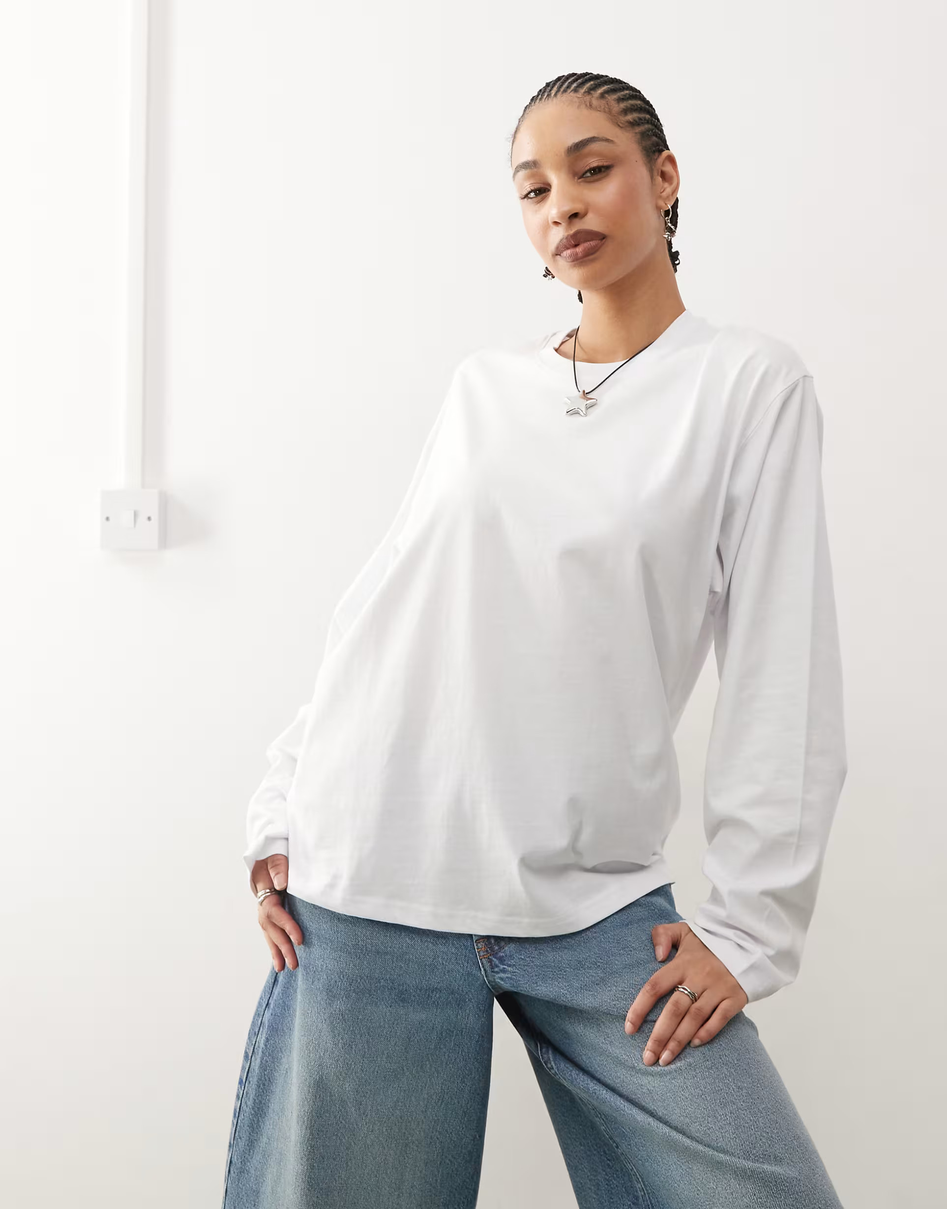 Weekday oversized boxy fit long sleeve t-shirt in white | ASOS (Global)