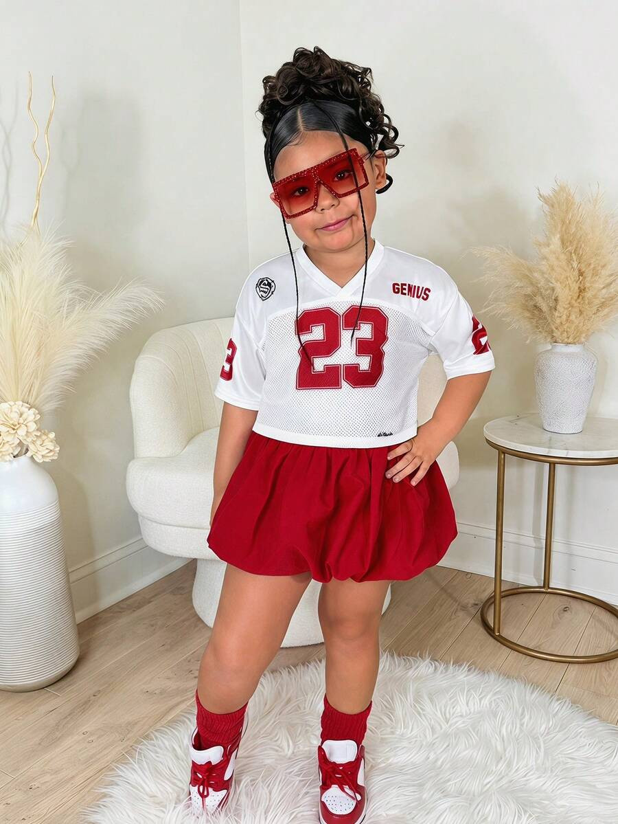 Young Girl Cute Casual Street Fashion Red Valentine's Day Letter Print Sweatshirt + Red Floral Sk... | SHEIN