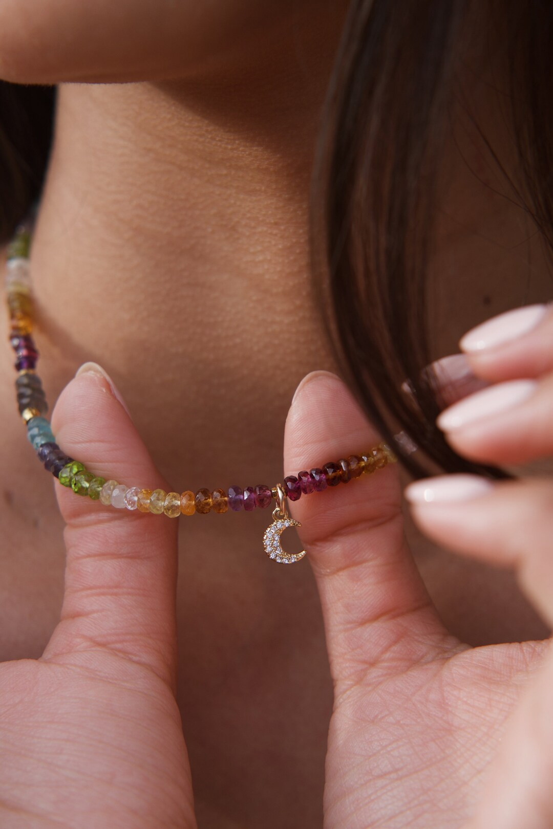 Multi Sapphire Necklace, Beaded Crystal Necklace, Dainty Choker, Boho Style Necklace, Gemstone Ch... | Etsy (US)