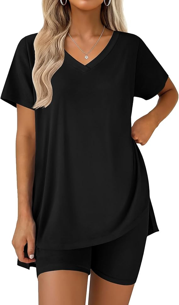 Ekouaer Pajamas for Womens Set 2 Piece Lounge Set Lightweight Summer Pjs Biker Shorts Sets V-Neck... | Amazon (US)