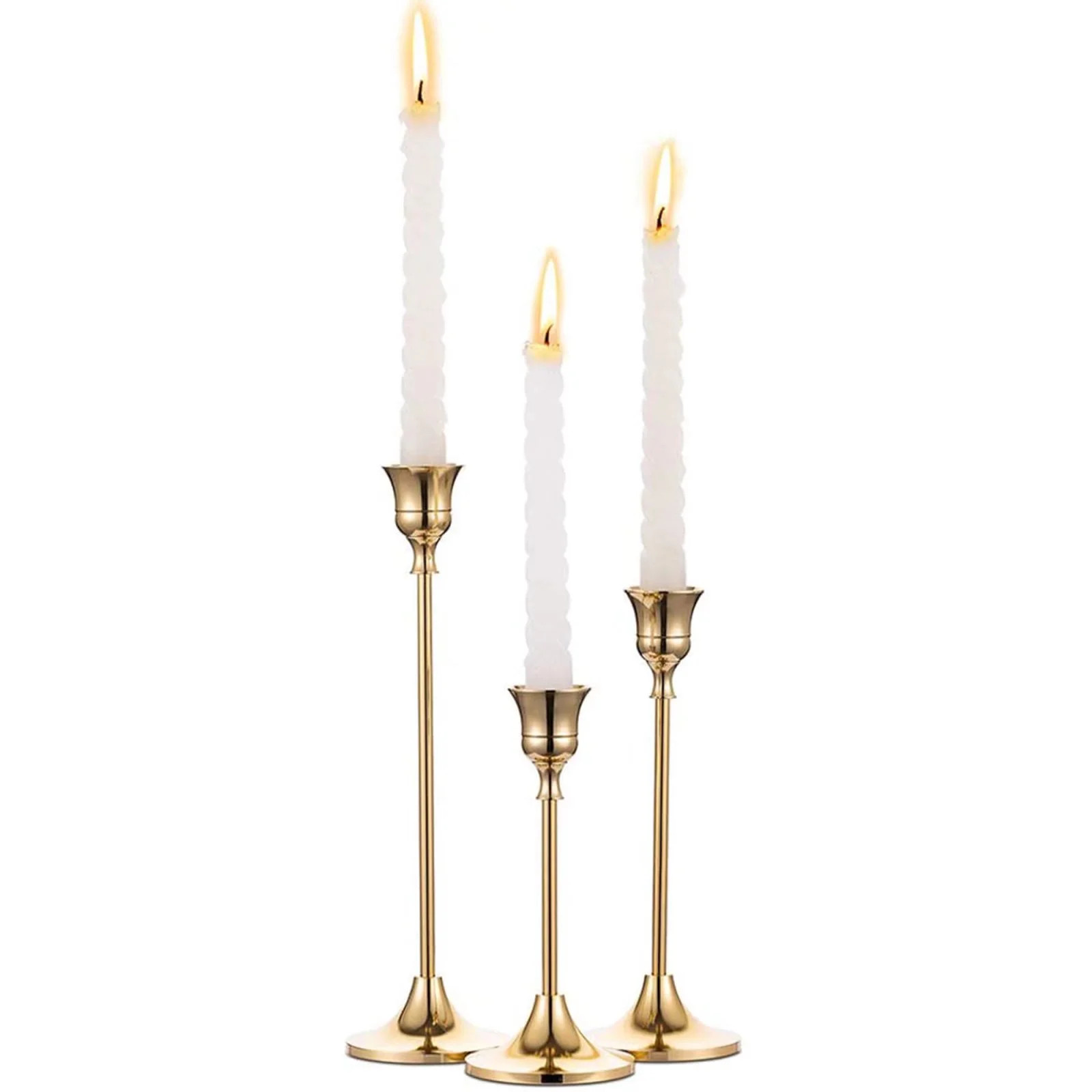 Sziqiqi Gold Candlestick Holder Brass Taper Candle Holders Set of 3 | Walmart (US)